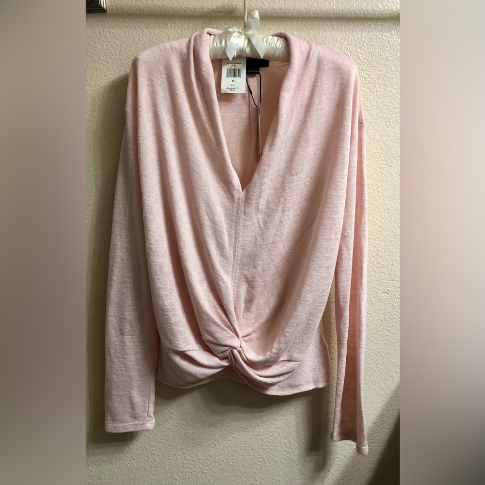 Sanctuary Light Pink Twist-Knot V-Neck Long Sleeve Top